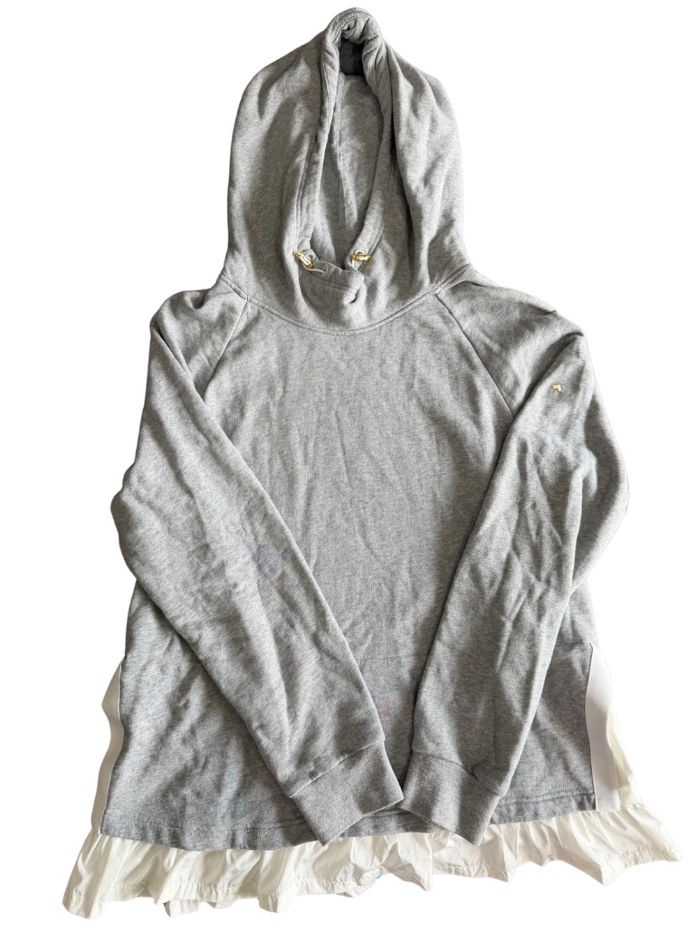 Kate Spade Gray Ruffle Hem Hoodie Large Preppy Quiet Luxury Travel Cozy